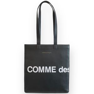 Like New Comme Des Garçons Unisex Black Leather Logo Tote Bag